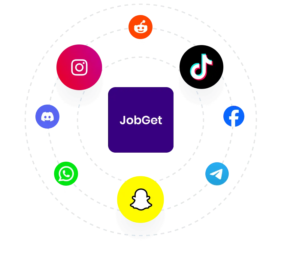 JobGet logo with social media platforms